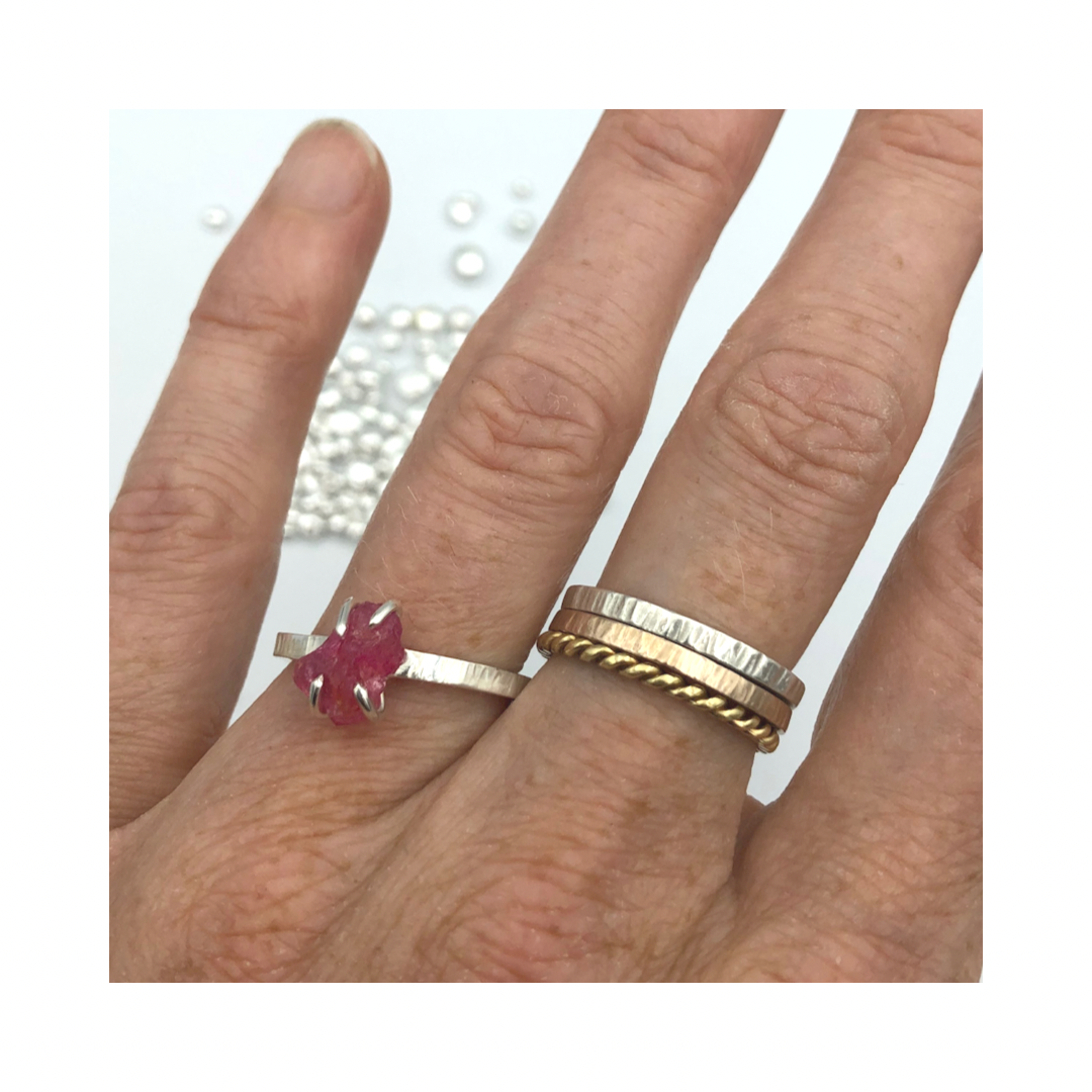 Milestone ring - Silver with Red Spinel